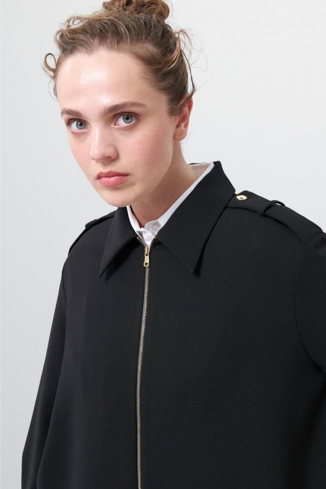 Roman Apoletli Fermuarlı Gömlek Siyah