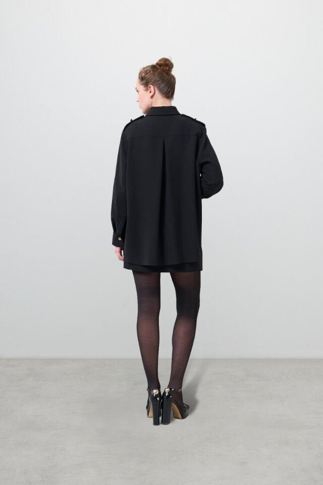 Roman Apoletli Fermuarlı Gömlek Siyah