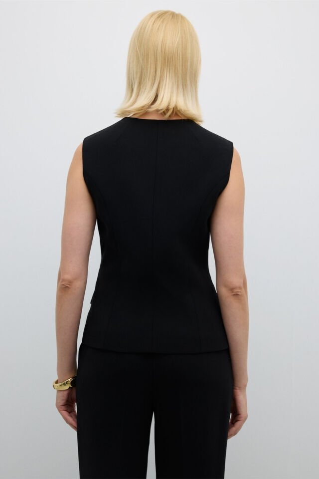 Roman Gold Düğmeli Kruvaze Yelek Siyah