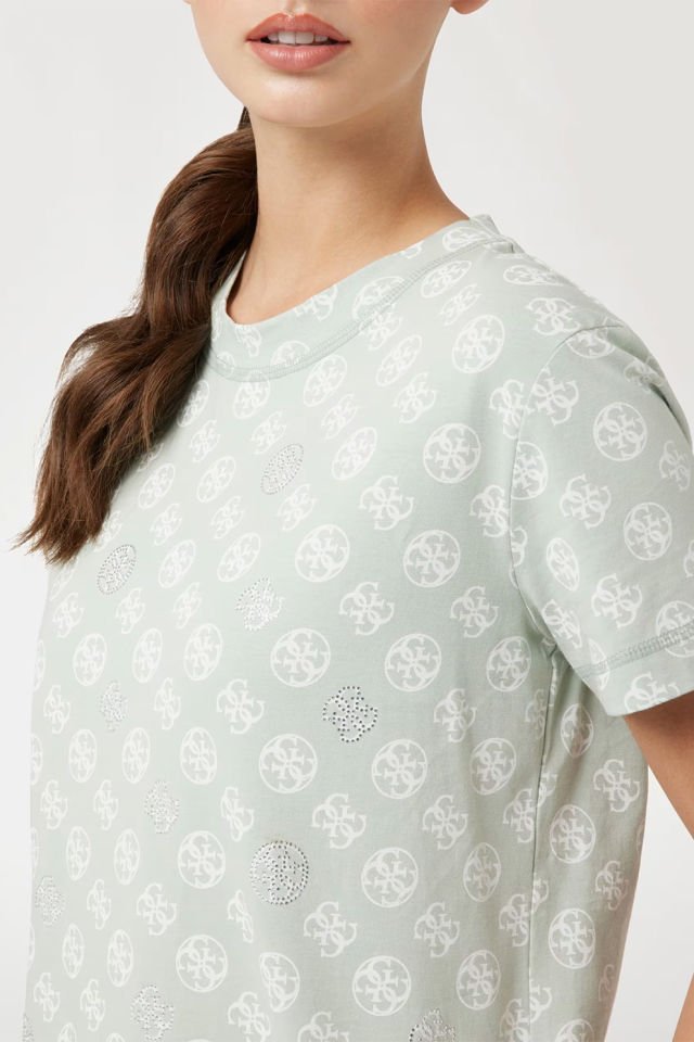 Guess Tamamı 4g Logolu T-shirt Açık Yeşil