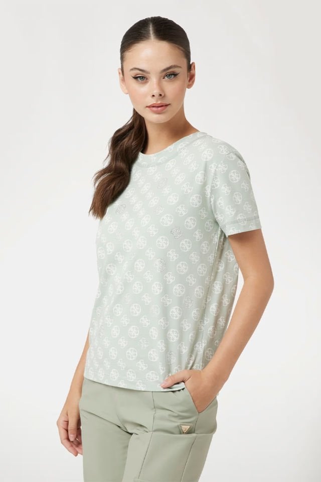 Guess Tamamı 4g Logolu T-shirt Açık Yeşil