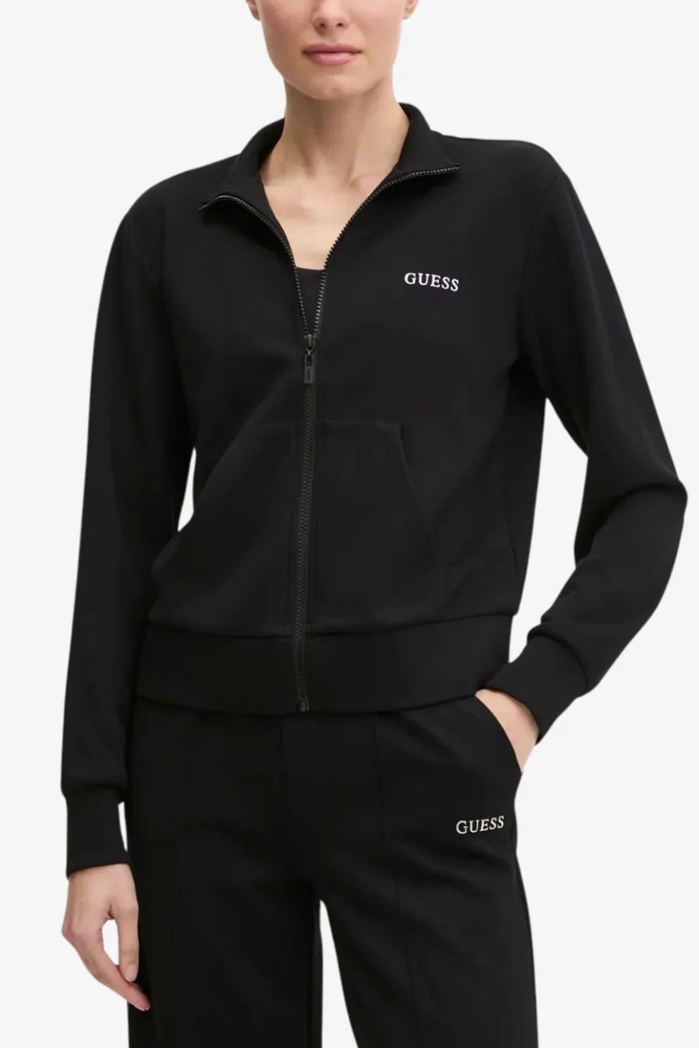 Guess Scuba Gelsey Kadın Tam Fermuarlı Sweatshirt Siyah