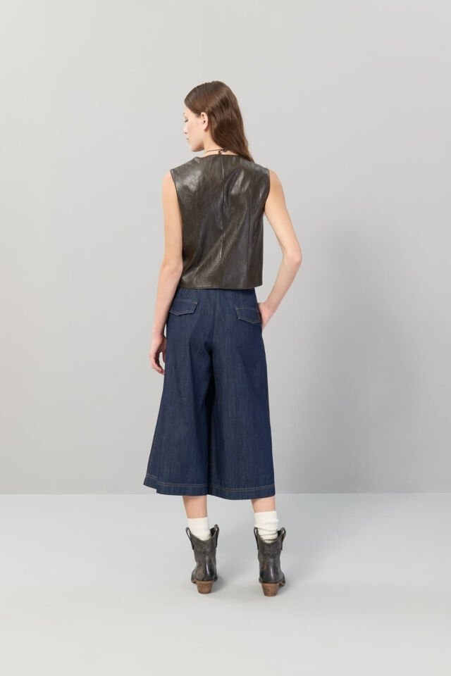 Roman Önü Fermuarlı V Yaka Eskitme Deri Yelek Kahve