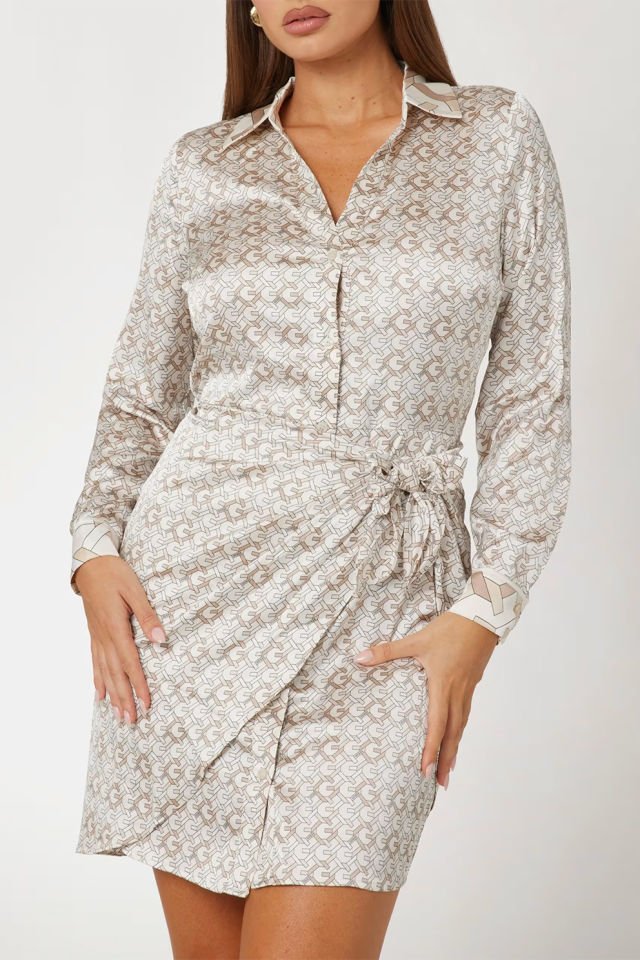 Guess Tamamı Desenli Mini Elbise Çok Renkli Bej