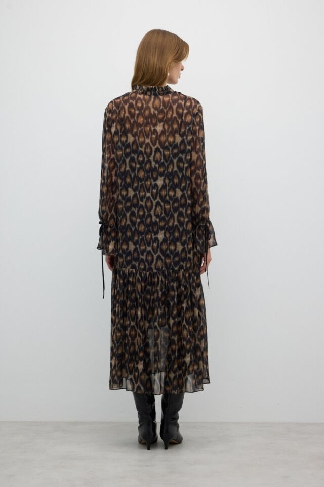 Roman Leopar Desenli Midi Boy Elbise Standart Renk