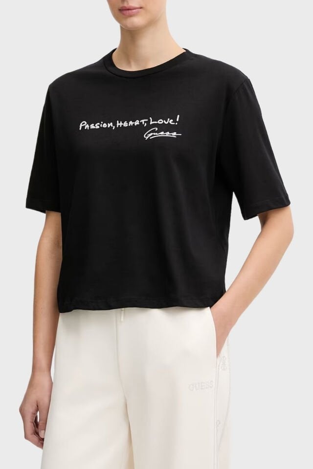 Gues Yazılı Pamuklu Regular Fit Bisiklet Yaka