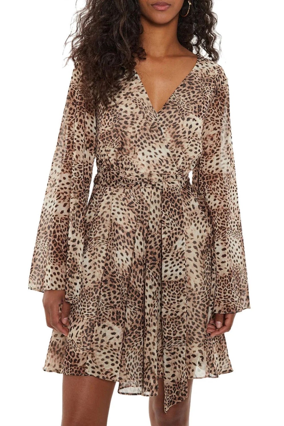 Guess Laila Mini Flare Kadın Mini Elbise Mikro Çita Desenli - Kahve
