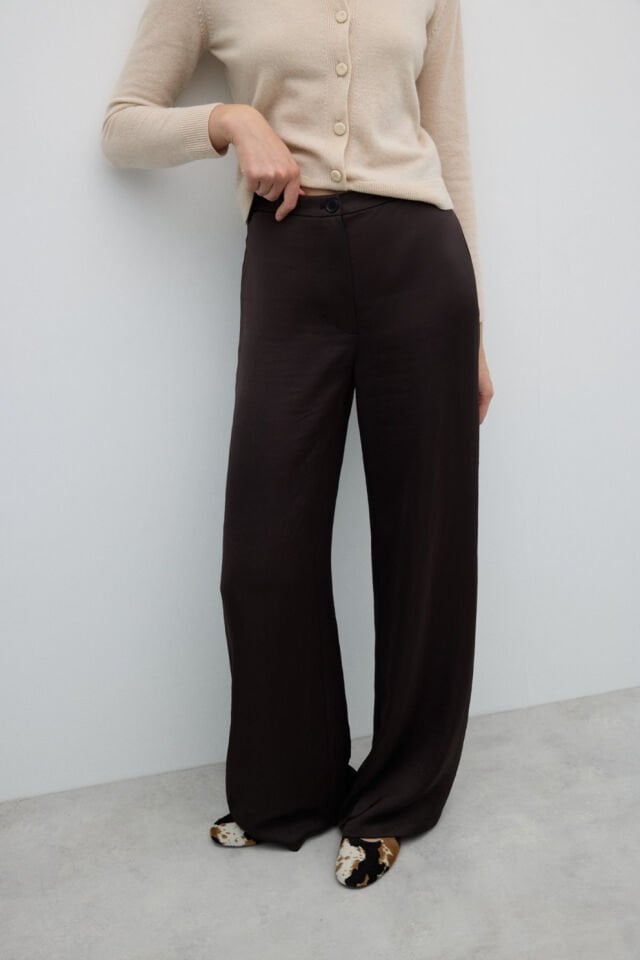 Roman Geniş Paça Pantolon Acı Kahve