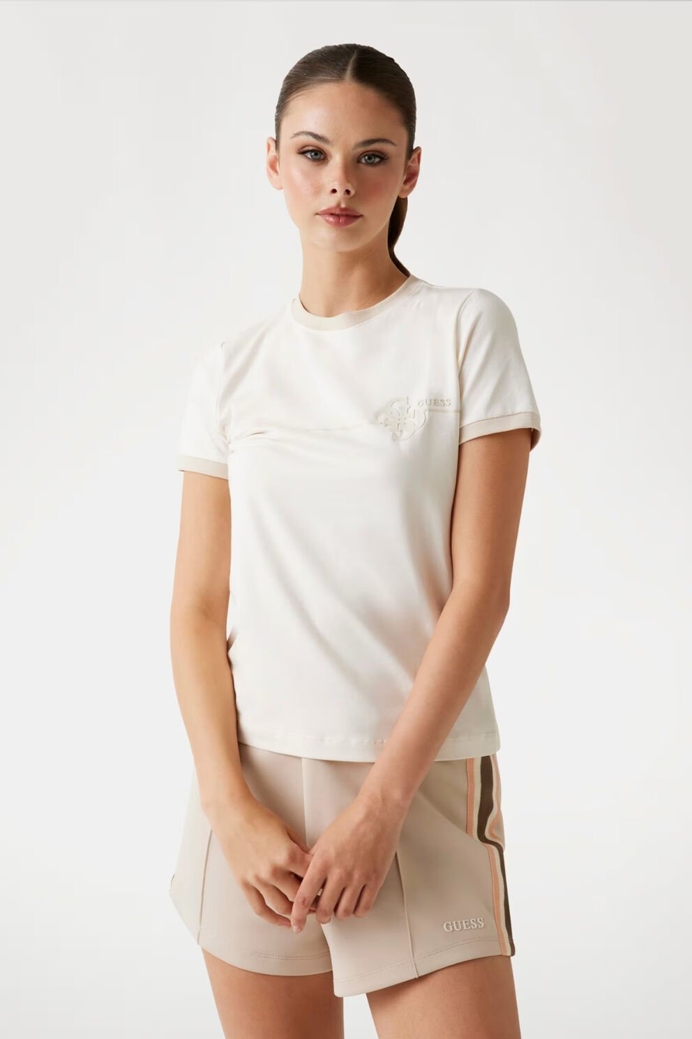 Guess Slim Fit Logolu T-shirt Beyaz