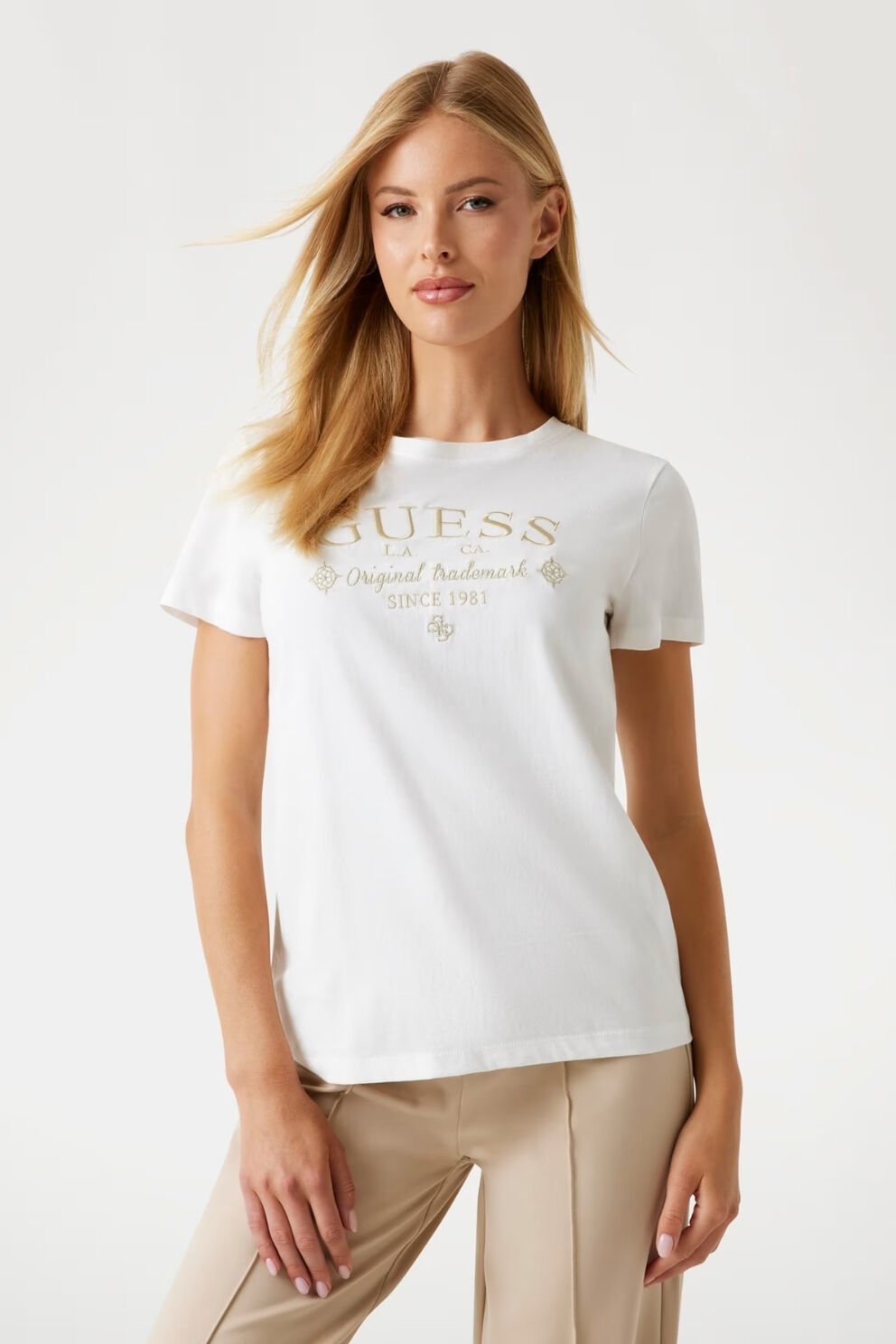 Guess Regular Fit Logolu T-shirt Beyaz