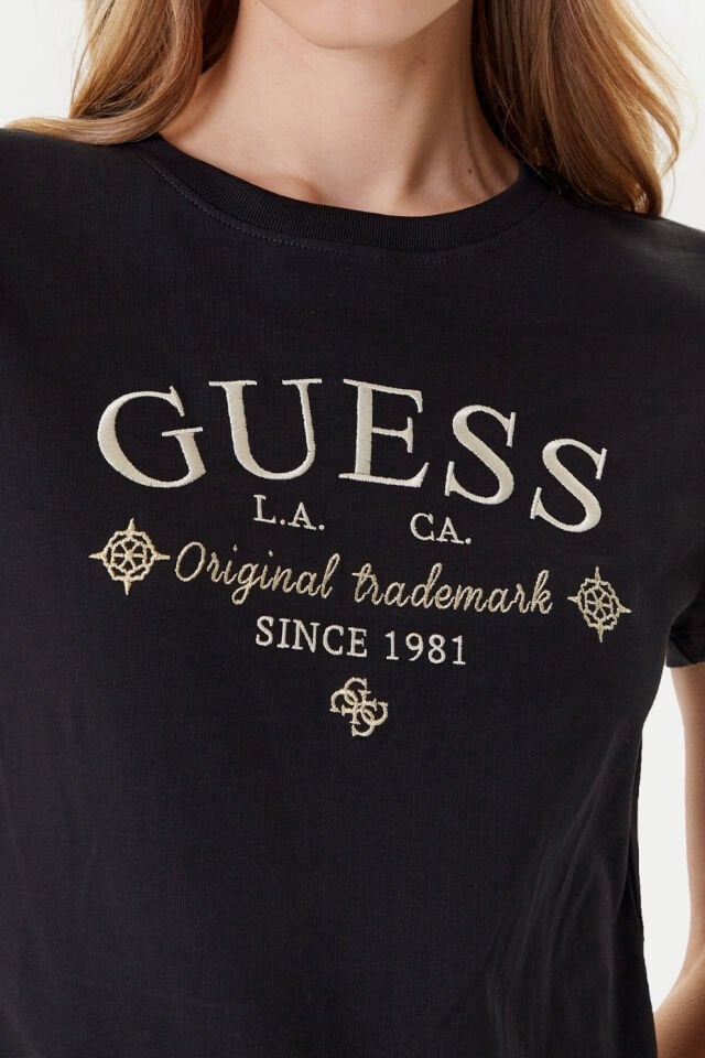 Guess Regular Fit Logolu T-shirt Siyah