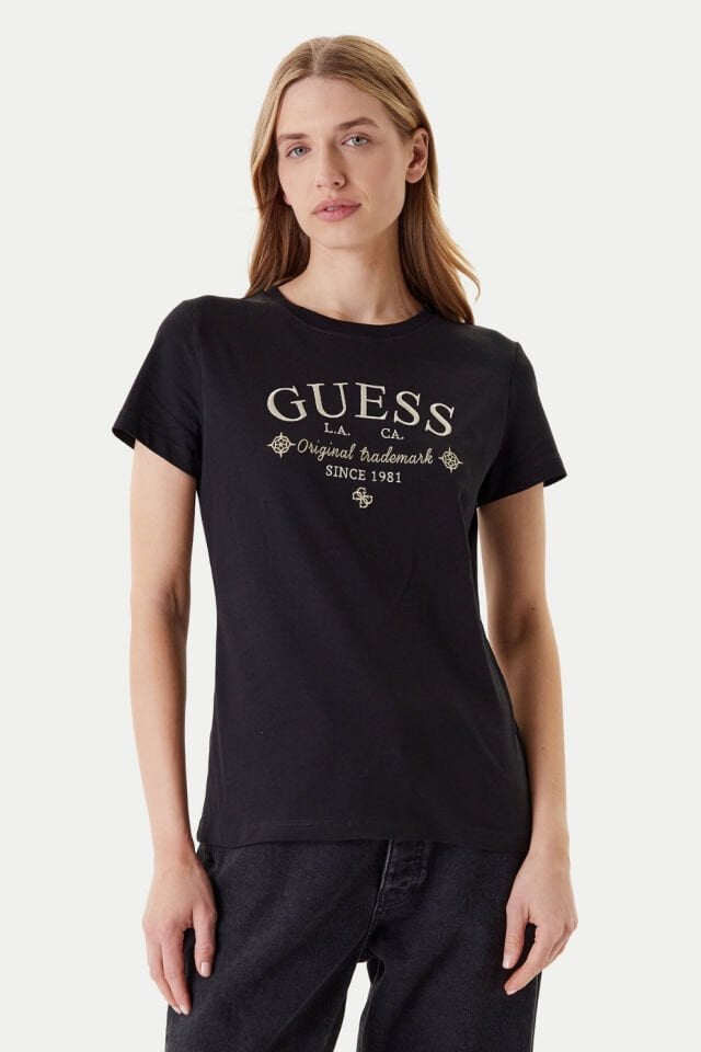 Guess Regular Fit Logolu T-shirt Siyah