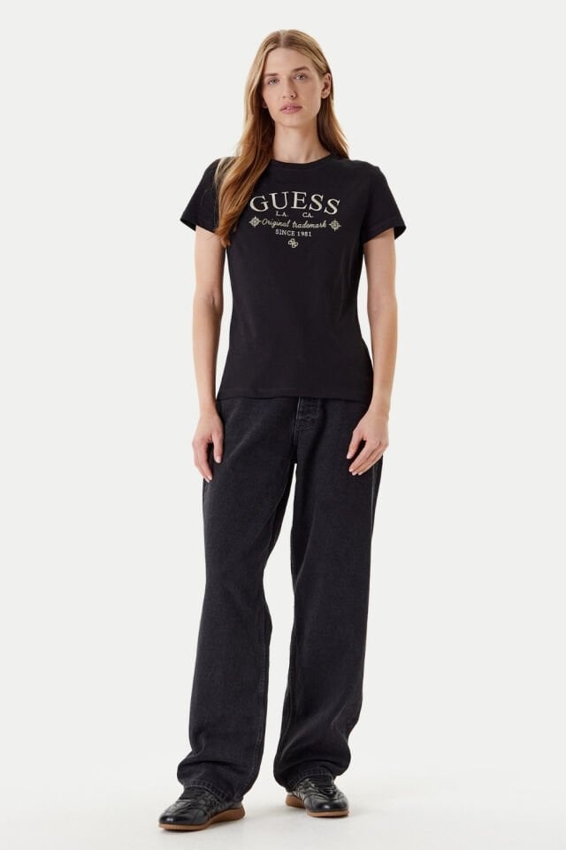 Guess Regular Fit Logolu T-shirt Siyah