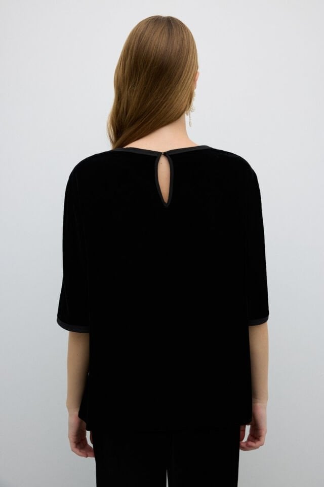 Roman Bisiklet Yaka Şİfon Biyeli Bluz Siyah