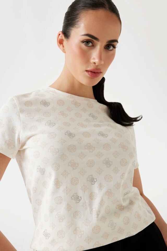 Guess Tamamı Logolu T-shirt Beyaz