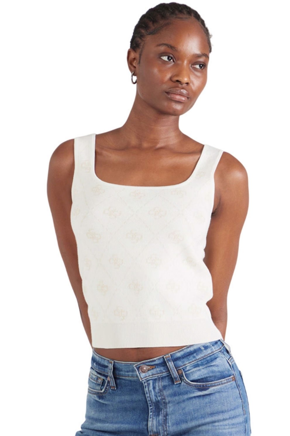 Guess Sarah 4G Bralette Swtr Örgü Kadın Beyaz