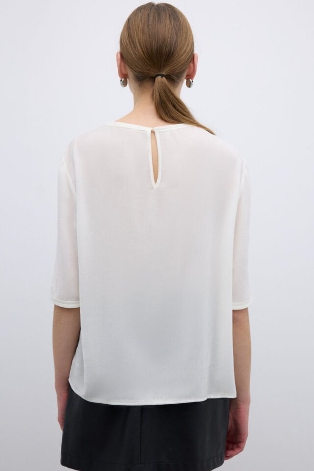 Roman Bisiklet Yaka Şİfon Biyeli Bluz Beyaz