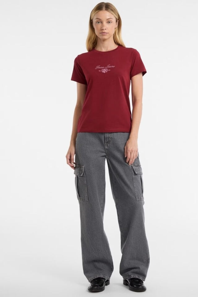 Guess Logo Nakış İşlemeli T-shirt Kırmızı