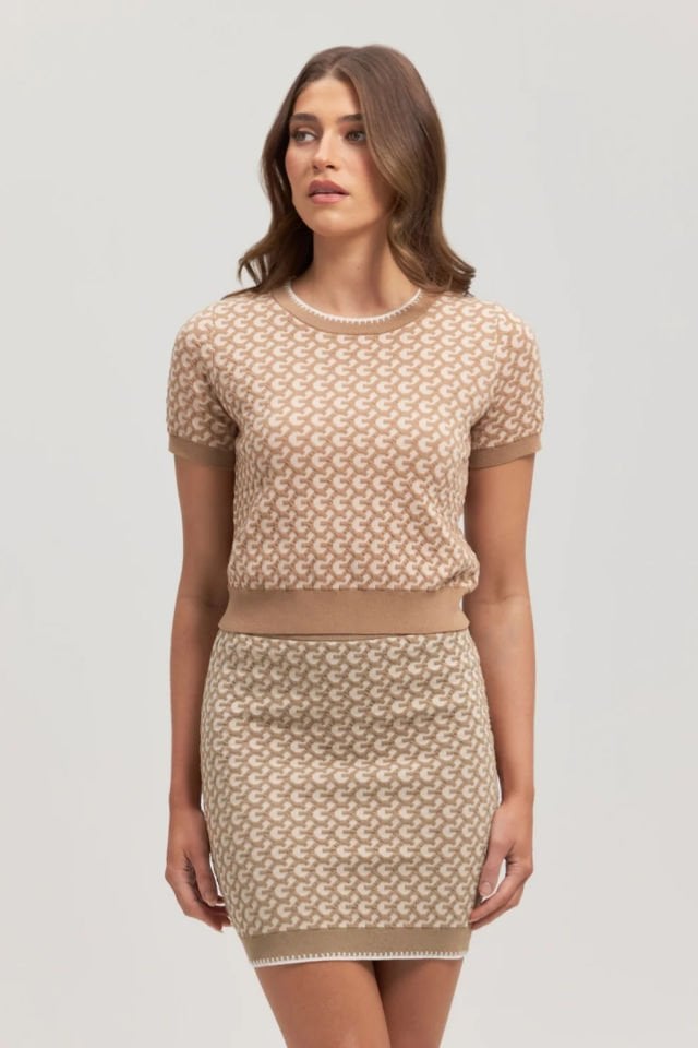 Guess Monogram Desenli Ashley Örgü Üst Bej