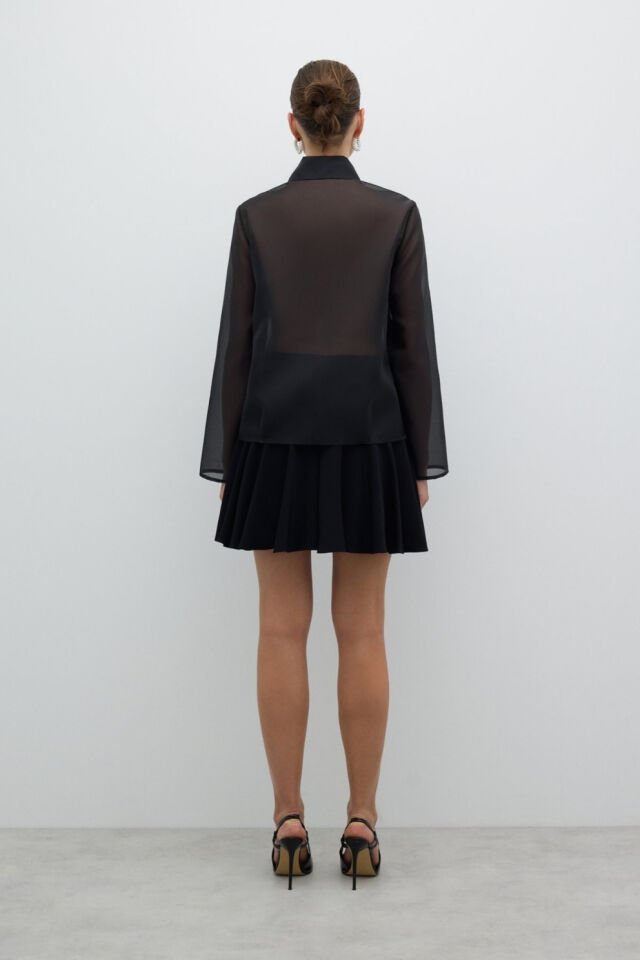 Roman Önden Fermuarlı Taş İşlemeli Ceket Siyah