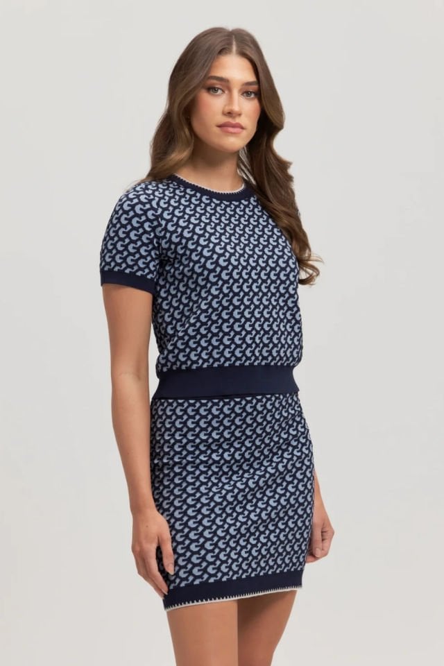 Guess Monogram Desenli Ashley Örgü Üst Lacivert