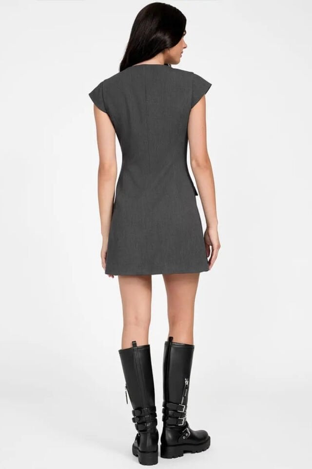 Guess V Yakalı Midi Elbise Gri