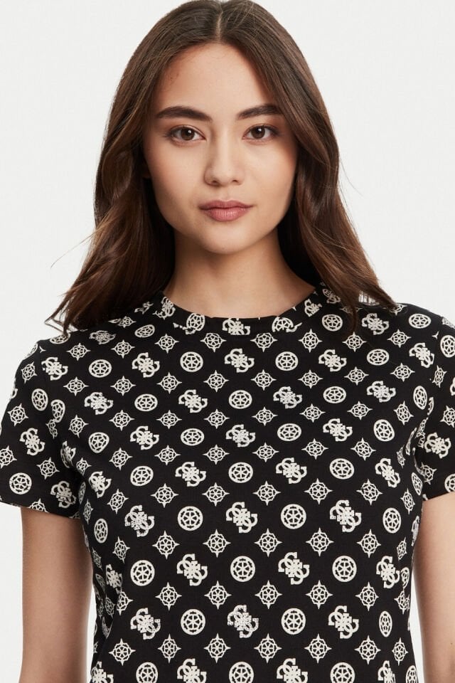 Guess Tamamı Logolu T-shirt Siyah