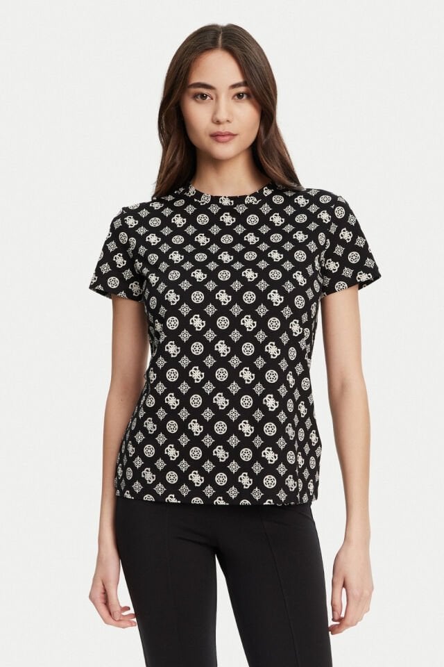 Guess Tamamı Logolu T-shirt Siyah