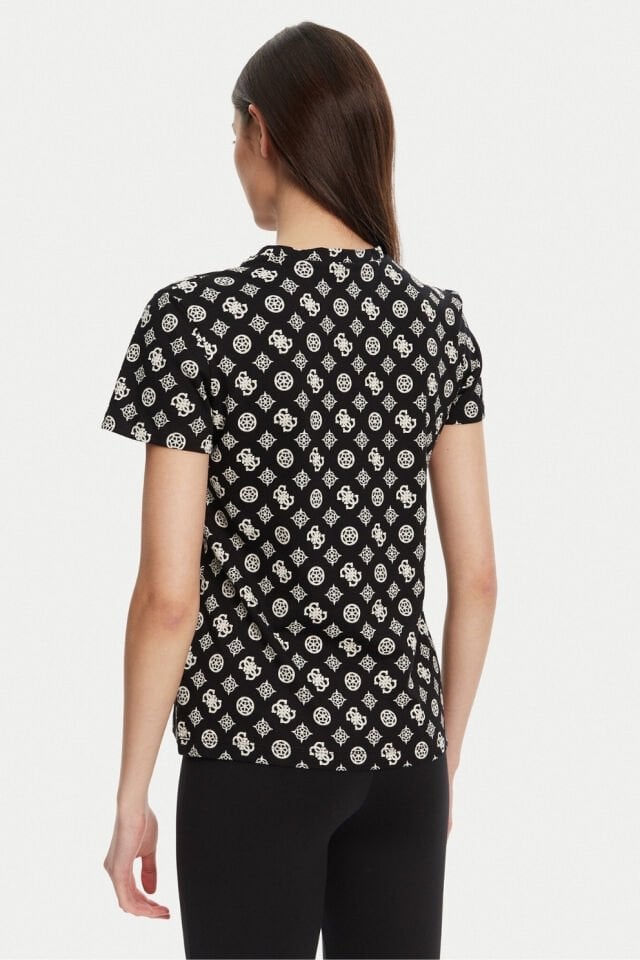 Guess Tamamı Logolu T-shirt Siyah