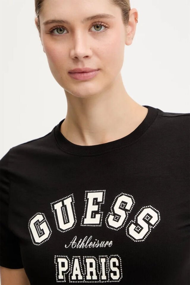 Guess Rhinestones Logolu Tişört Siyah