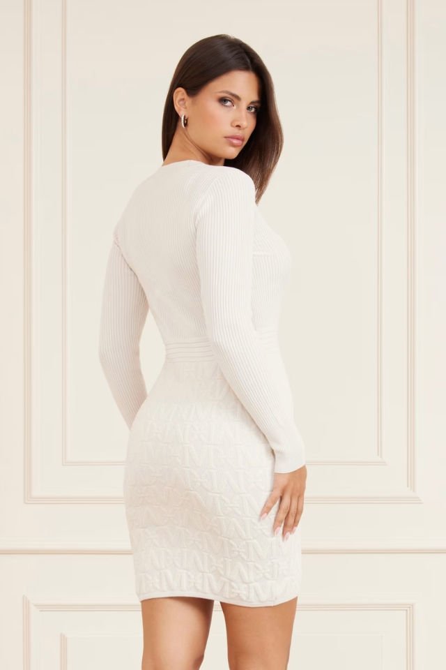Guess Marciano Monogram Mini Triko Elbise Beyaz