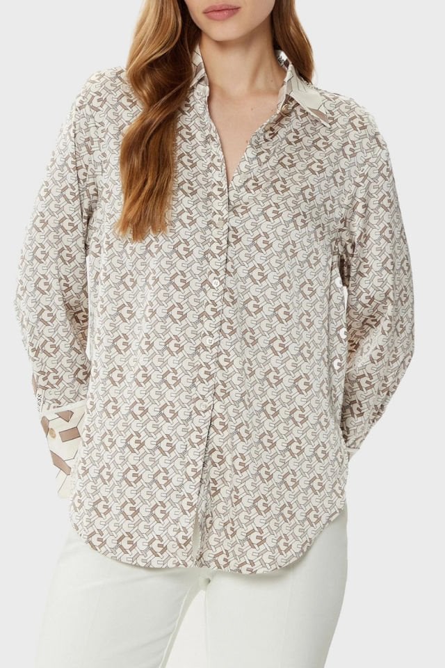Guess Ls Alexandra 4G Logolu Regular Fit Bayan Gömlek Bej