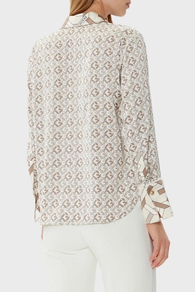 Guess Ls Alexandra 4G Logolu Regular Fit Bayan Gömlek Bej