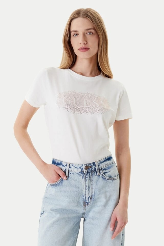 Guess Tişört Normal Kesim Beyaz