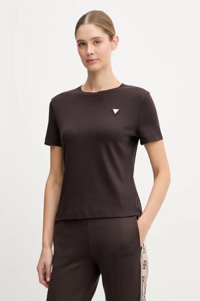 Guess Sonia Bisiklet Yaka Kısa Kollu Kadın Kahverengi Tişört