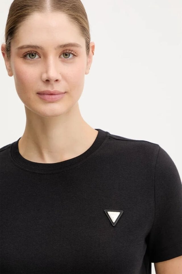 Guess Pamuk Karışımlı Slim Fit Bisiklet Yaka Logolu  T Shirt Siyah