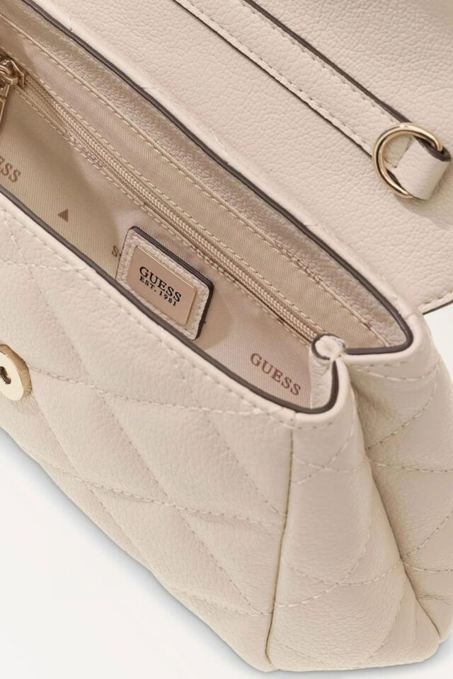 Guess Frances Mini Kapaklı Çapraz Askılı Çanta Krem