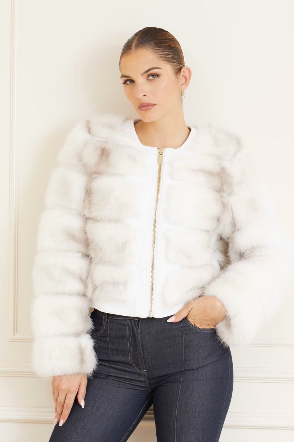 Guess Marciano Suni Kürk Ceket Beyaz