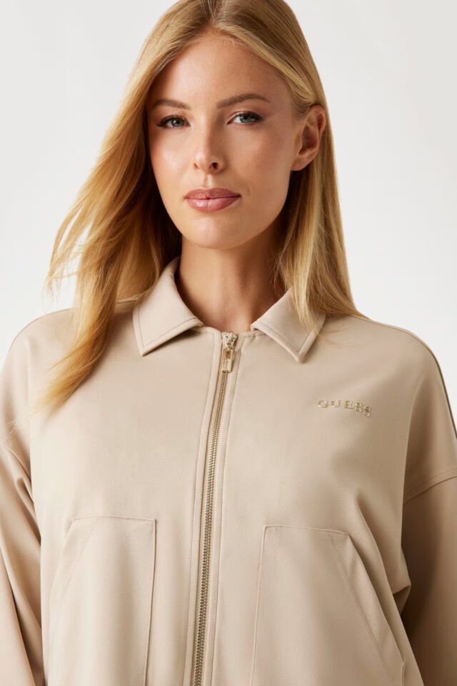 Guess Crop Kesim Naylon Ceket Bej