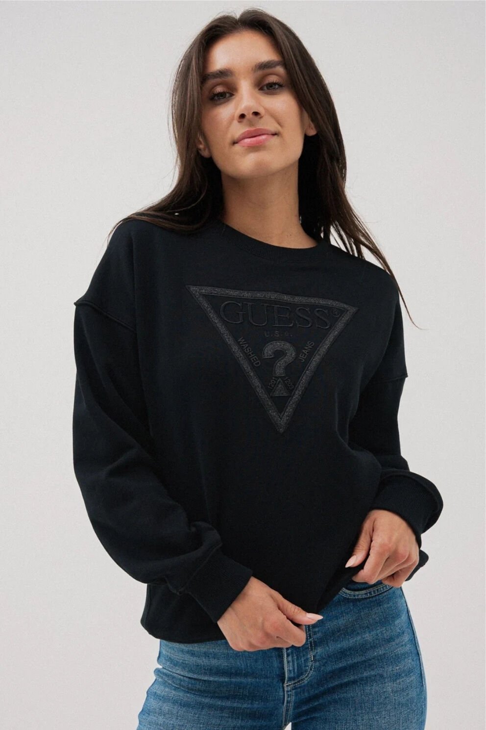 Guess İşlemeli Logolu Sweat Siyah