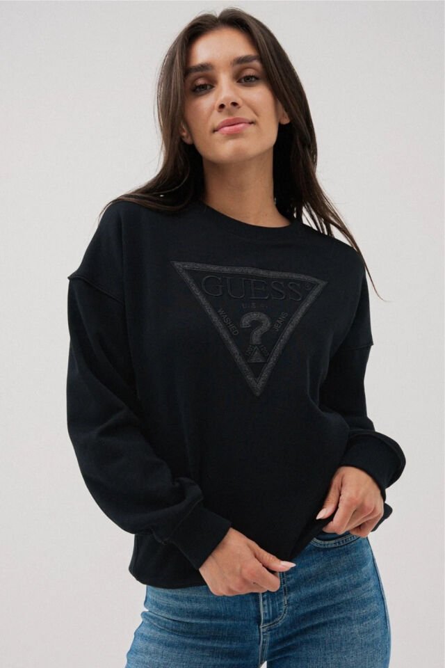 Guess İşlemeli Logolu Sweat Siyah