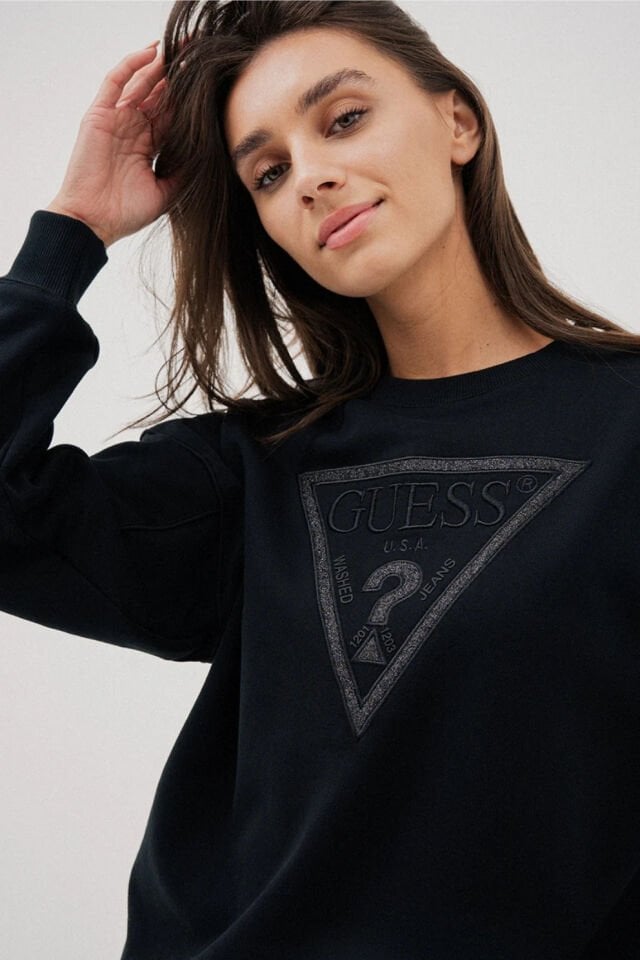 Guess İşlemeli Logolu Sweat Siyah
