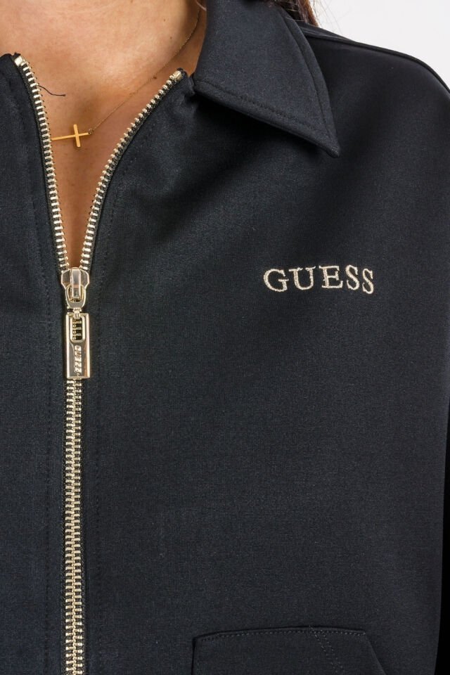 Guess Crop Kesim Naylon Ceket Siyah
