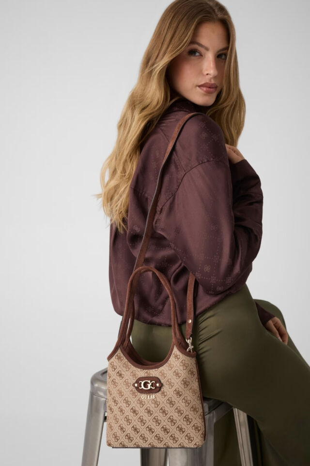 Guess  Samantha Logo Mini Shopper Çanta Kahverengi