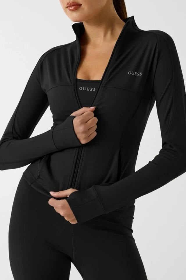 Guess Margot Uzun Kollu Fermuarlı Aktif Kadın Siyah Ceket