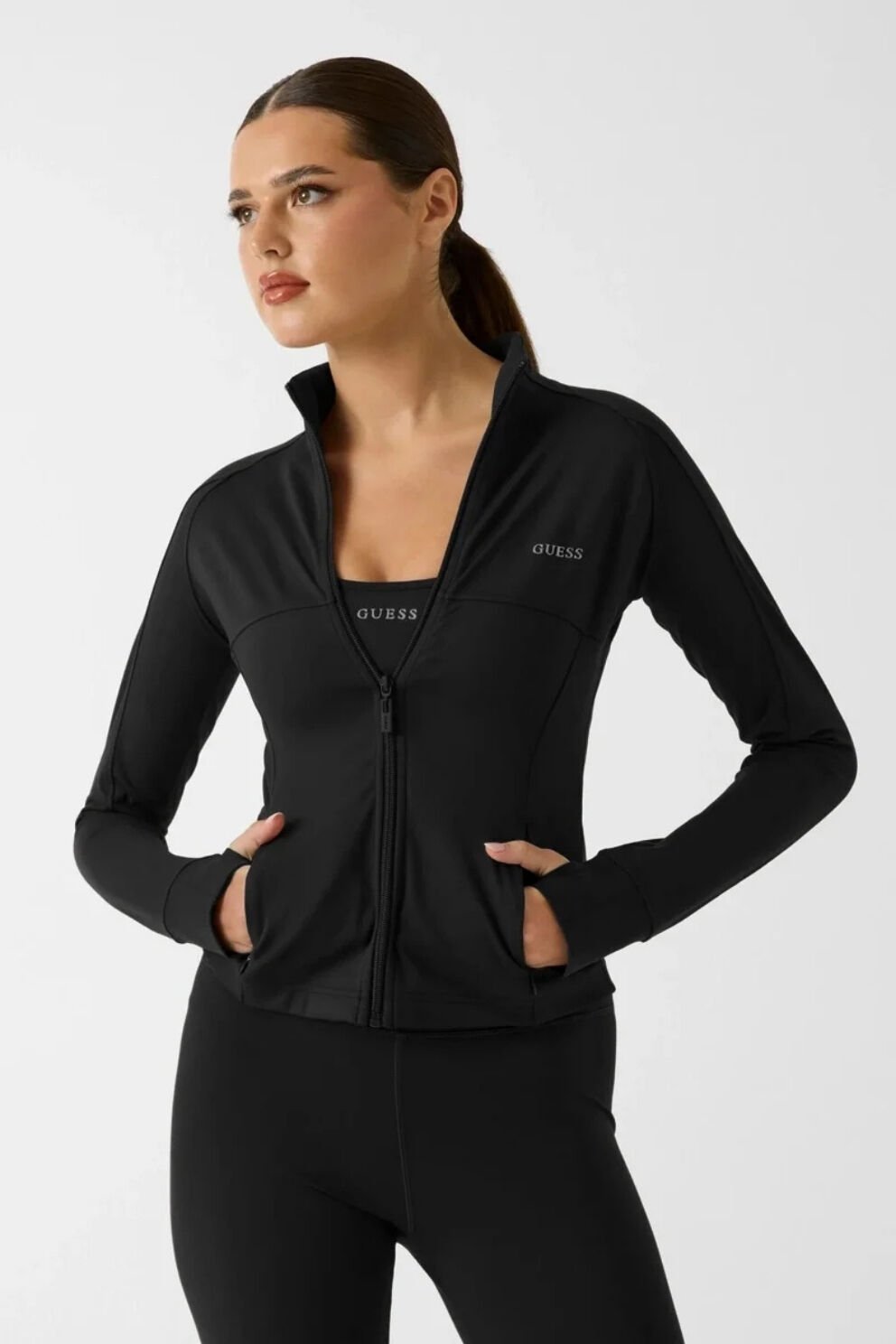 Guess Margot Uzun Kollu Fermuarlı Aktif Kadın Siyah Ceket