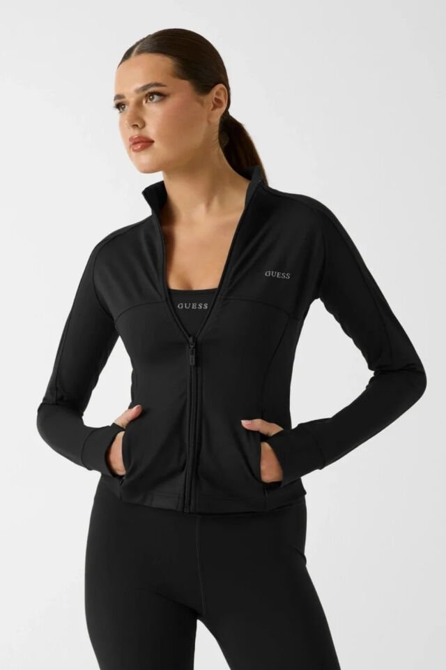 Guess Margot Uzun Kollu Fermuarlı Aktif Kadın Siyah Ceket