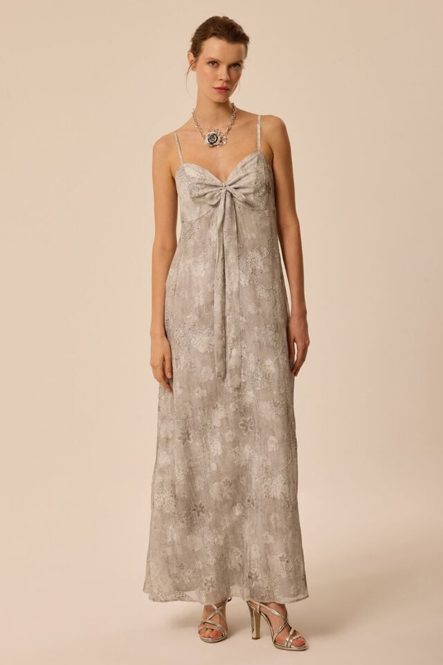 Upgrade İşlemeli Askılı Elbise Gri