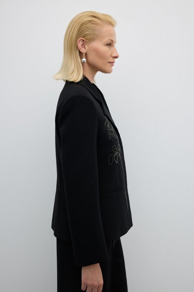 Roman Erkek Yaka Zincir İşlemeli Ceket Siyah