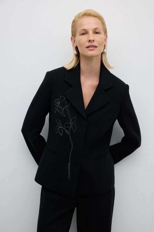 Roman Erkek Yaka Zincir İşlemeli Ceket Siyah